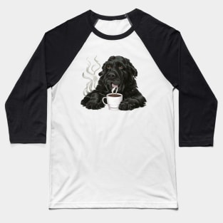 Lazy Black Dog Drinking Coffee Baseball T-Shirt